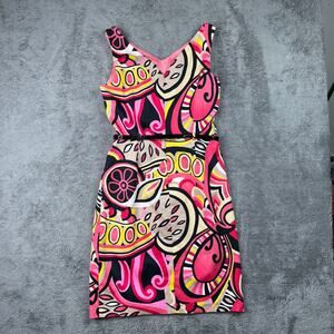 Vintage David Meister Mod Gogo Style Abstract Cotton Sheath Dress Pink Pop 12